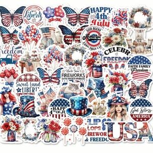 53 USA Patriotic Stickers Red White Blue United States America Flag